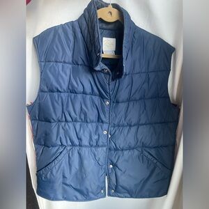 Vintage Roffe Blue Ski Puffer Down Vest with Orange Stripe